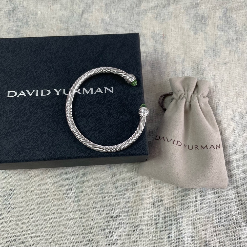 David Yurman 925 Sterling Silver Emerald Pavé Diamond Bracelet